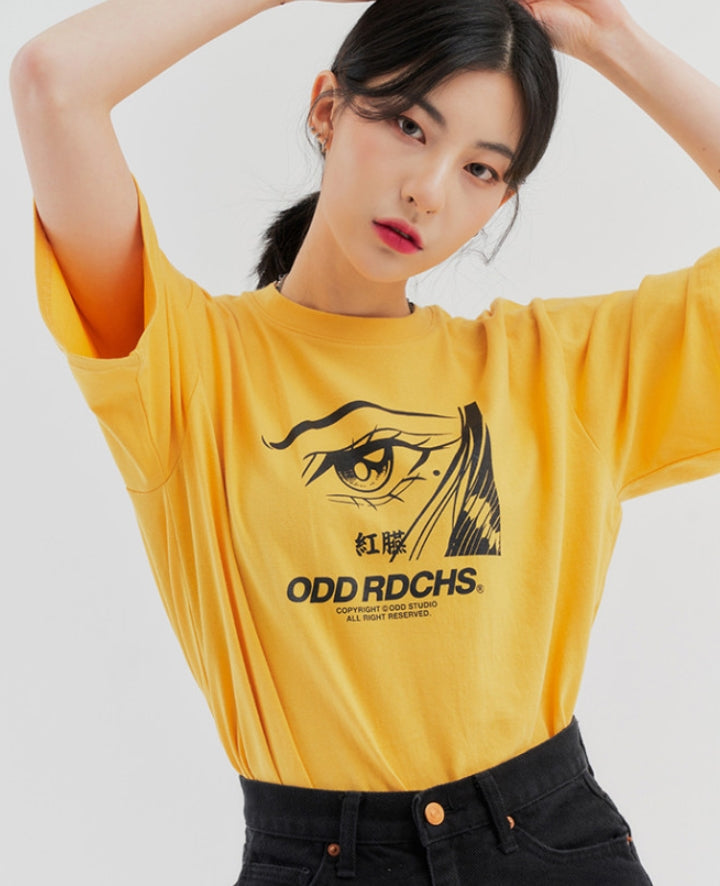 Odd Studio (オッドスタジオ) ODD STUDIO FACE T-SHIRT - MUSTARD