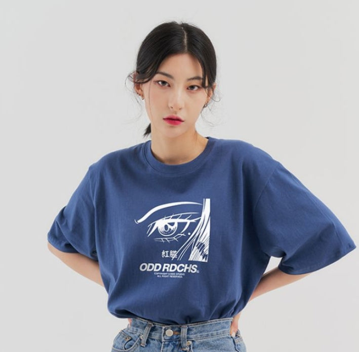 Odd Studio (オッドスタジオ) ODD STUDIO FACE T-SHIRT - DUST BLUE