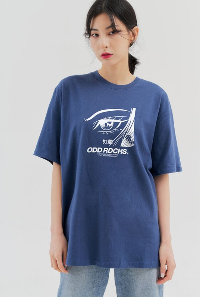Odd Studio (オッドスタジオ) ODD STUDIO FACE T-SHIRT - DUST BLUE