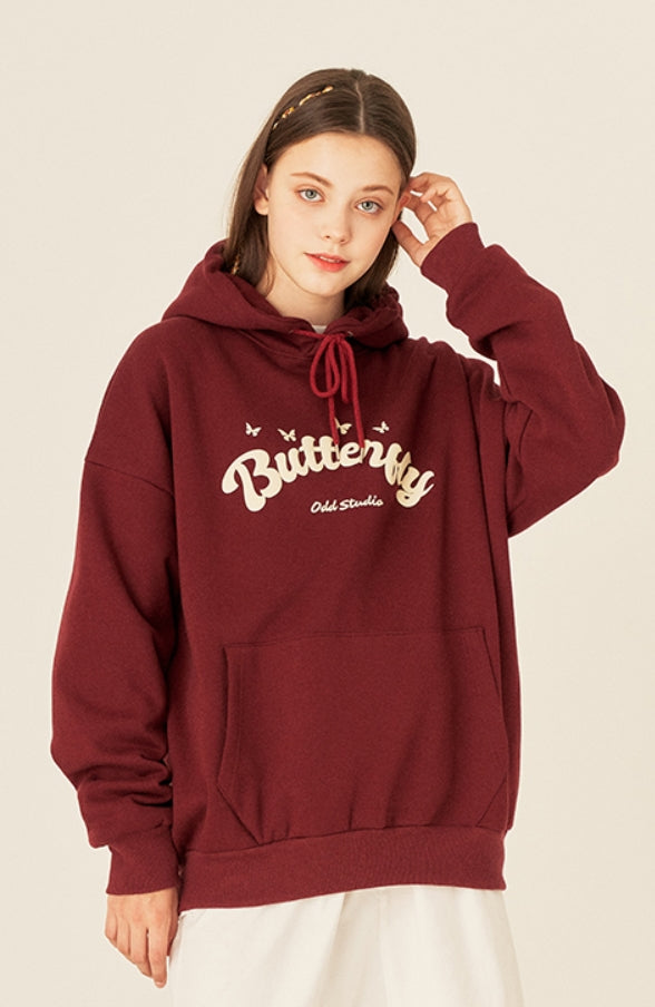 Odd Studio (オッドスタジオ) BUTTERFLY BOLD LOOSE-FIT HOOD - BURGUNDY