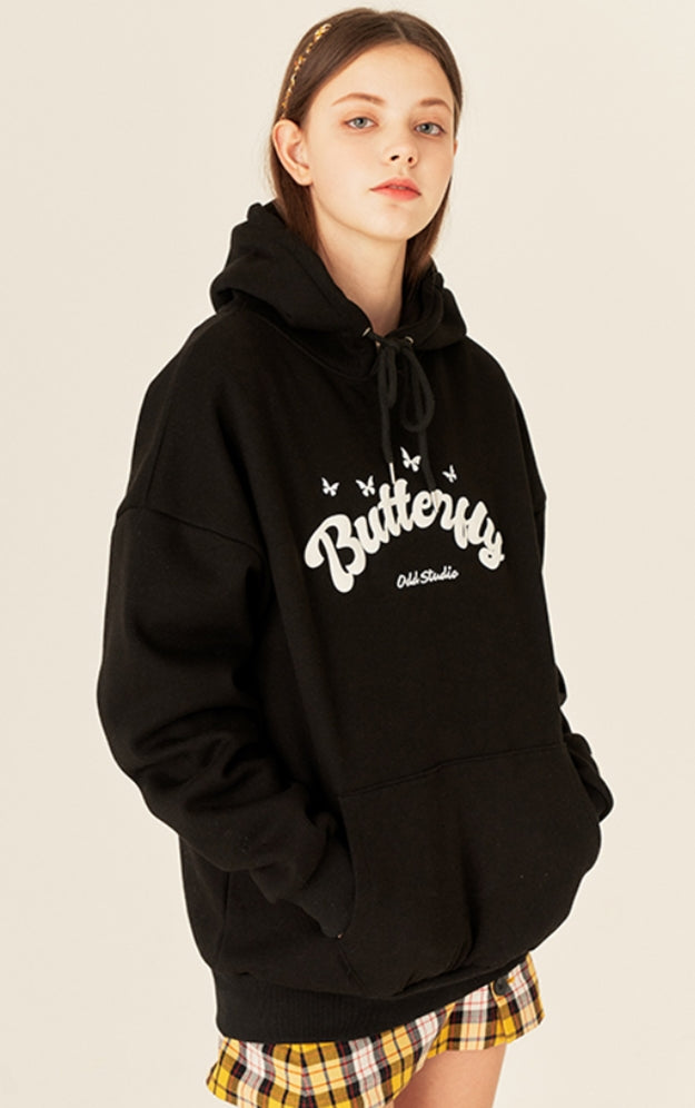 Odd Studio (オッドスタジオ) BUTTERFLY BOLD LOOSE-FIT HOOD - BLACK
