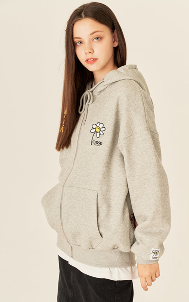 Odd Studio (オッドスタジオ) PIXEL DAISY LOOSE-FIT HOOD ZIP-UP - GRAY