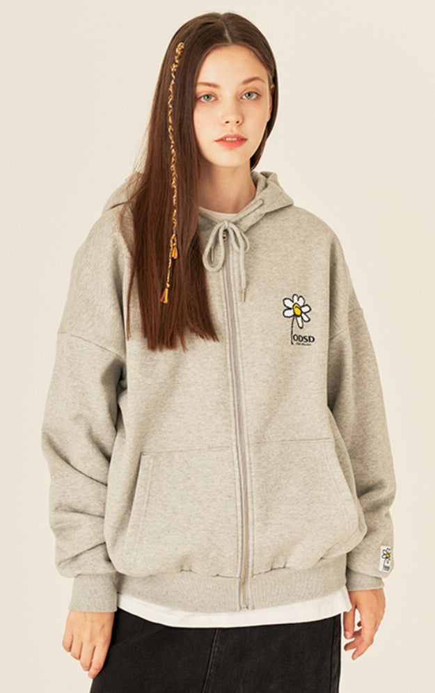 Odd Studio (オッドスタジオ) PIXEL DAISY LOOSE-FIT HOOD ZIP-UP - GRAY