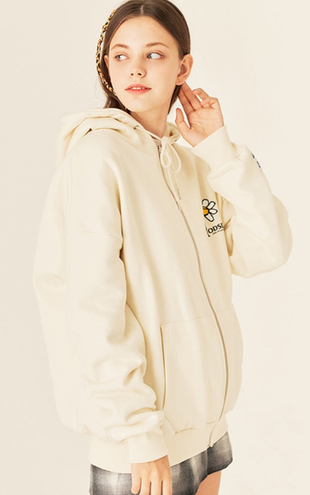 Odd Studio (オッドスタジオ) PIXEL DAISY LOOSE-FIT HOOD ZIP-UP - CREAM