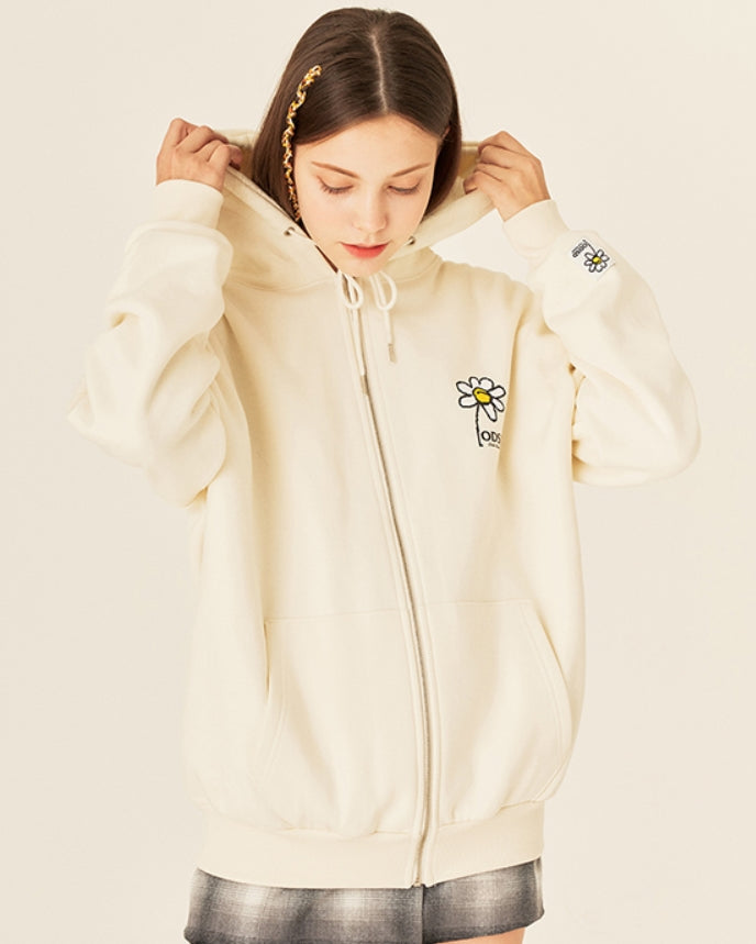Odd Studio (オッドスタジオ) PIXEL DAISY LOOSE-FIT HOOD ZIP-UP - CREAM
