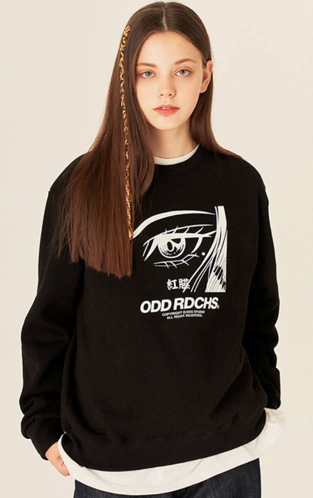 Odd Studio (オッドスタジオ) FACE LOOSE-FIT SEWAT SHIRTS - BLACK