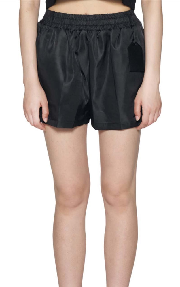 レイブレス(LABELESS)  BLACK SIGNATURE LEATHER LABEL NYLON SHORTS