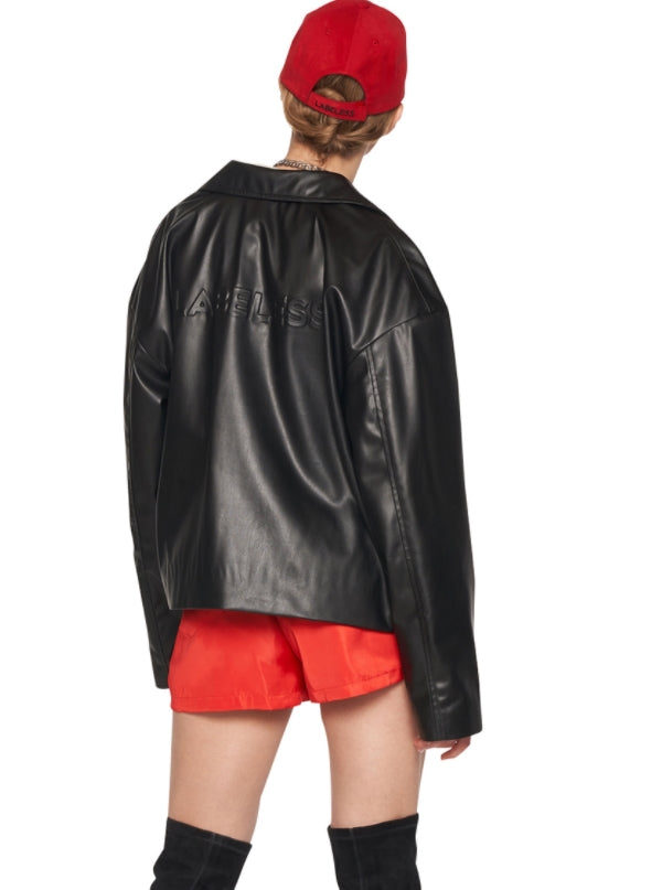 レイブレス(LABELESS)    FAUX LEATHER LOGO EMBOSS JACKET