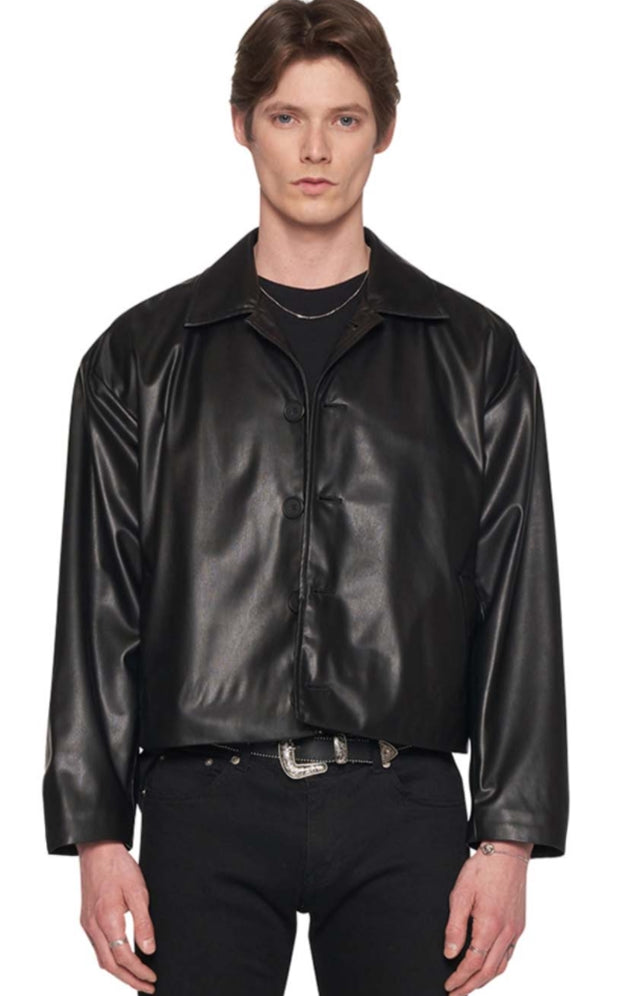 レイブレス(LABELESS)  FAUX LEATHER LOGO EMBOSS JACKET