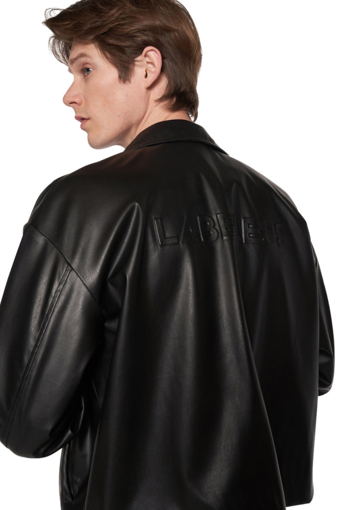 レイブレス(LABELESS)  FAUX LEATHER LOGO EMBOSS JACKET