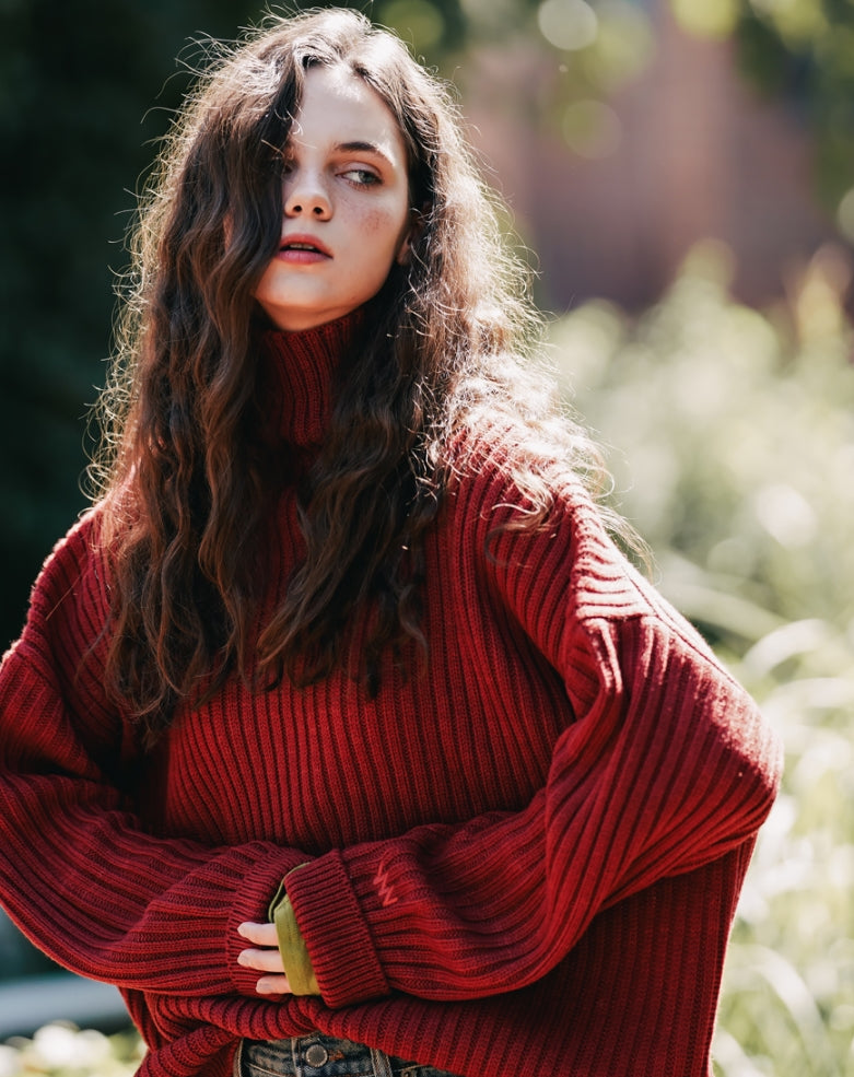 ダブルユーブイプロジェクト(WV PROJECT)  Peanut Butter Turtleneck Knit Red Brown CJKN7434