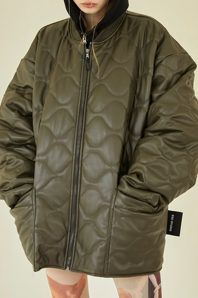 イーエスシースタジオ(ESC STUDIO)  Leather quilted jumper (khaki)