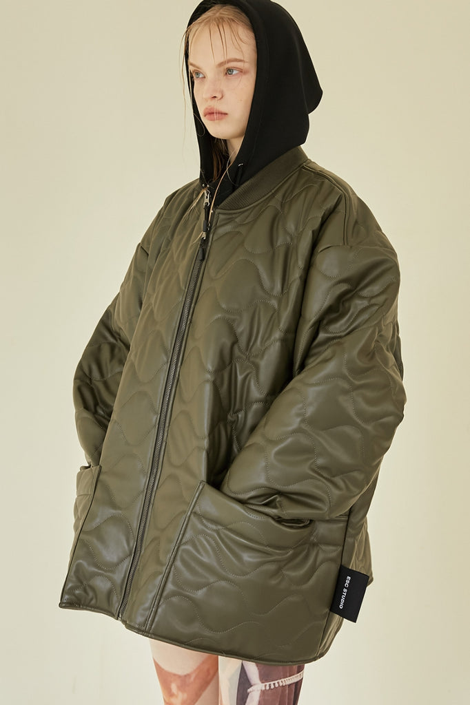 イーエスシースタジオ(ESC STUDIO)  Leather quilted jumper (khaki)