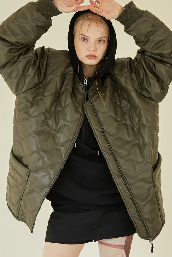イーエスシースタジオ(ESC STUDIO)  Leather quilted jumper (khaki)
