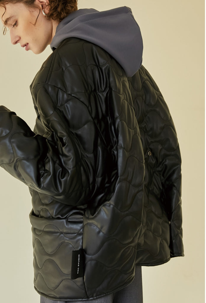 イーエスシースタジオ(ESC STUDIO)  Leather quilted jumper (black)