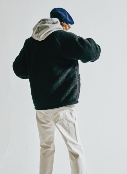 ORDINARY PEOPLE(オーディナリーピープル)  BLUE STITCH POINT BLACK REVERSIBLE FLEECE JACKET