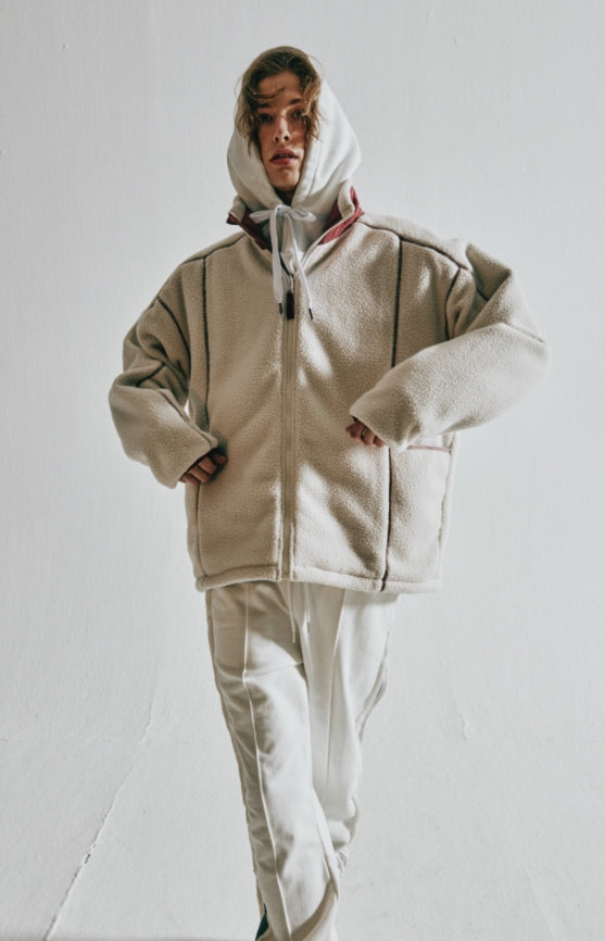 ORDINARY PEOPLE(オーディナリーピープル)  RED STITCH POINT IVORY REVERSIBLE FLEECE JACKET