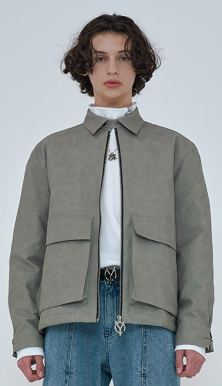 オーワイ(OY) 	SHEEP&WOLF LEATHER JACKET-GREY