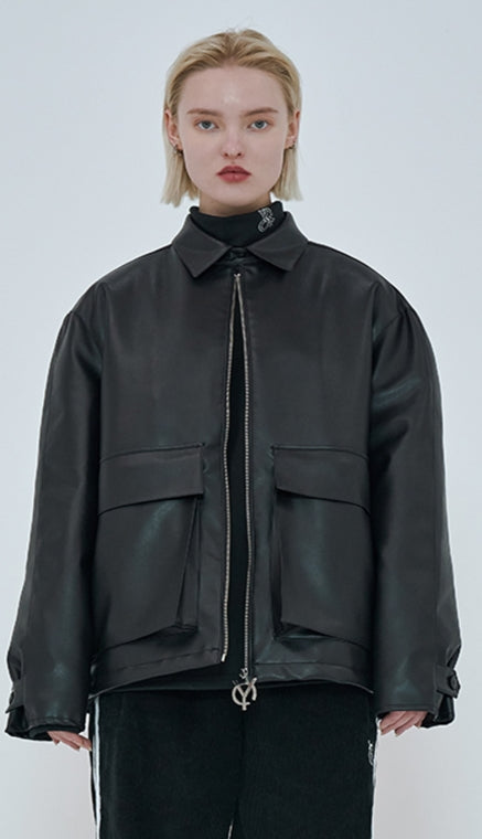 オーワイ(OY) 	SHEEP&WOLF LEATHER JACKET-BLACK