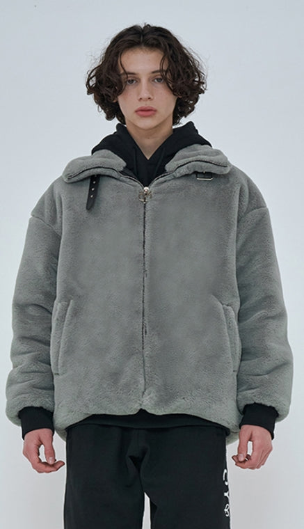 オーワイ(OY) 	BOTH ZIPPER UNBALANCE LOGO FUR JACKET-KHAKI