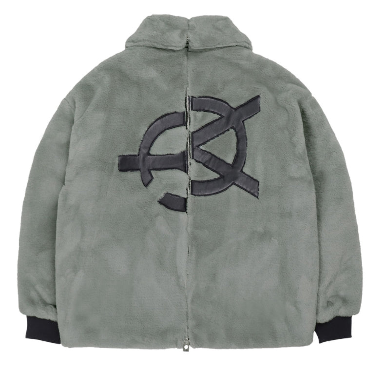 オーワイ(OY) 	BOTH ZIPPER UNBALANCE LOGO FUR JACKET-KHAKI