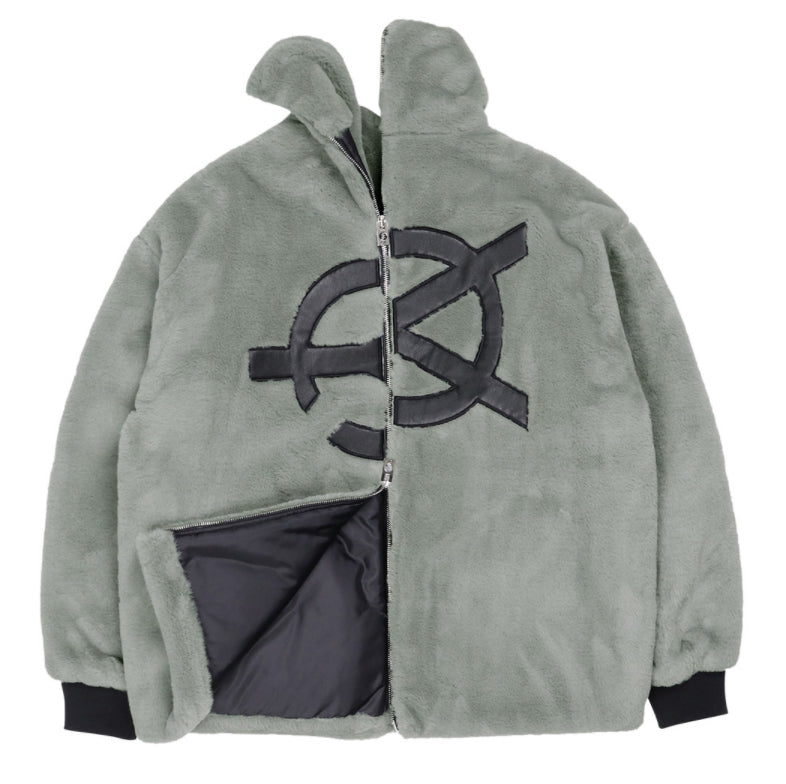 オーワイ(OY) 	BOTH ZIPPER UNBALANCE LOGO FUR JACKET-KHAKI
