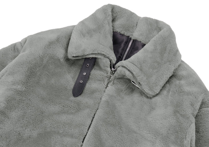 オーワイ(OY) 	BOTH ZIPPER UNBALANCE LOGO FUR JACKET-KHAKI