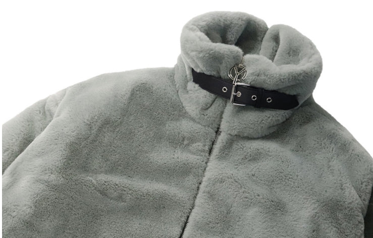 オーワイ(OY) 	BOTH ZIPPER UNBALANCE LOGO FUR JACKET-KHAKI