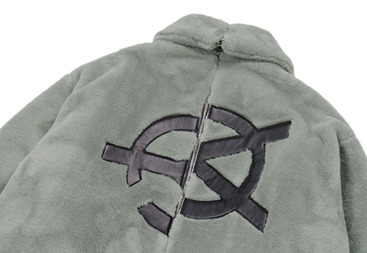 オーワイ(OY) 	BOTH ZIPPER UNBALANCE LOGO FUR JACKET-KHAKI
