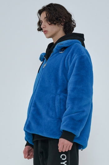 オーワイ(OY) 	BOTH ZIPPER UNBALANCE LOGO FUR JACKET-BLUE