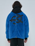 オーワイ(OY) 	BOTH ZIPPER UNBALANCE LOGO FUR JACKET-BLUE