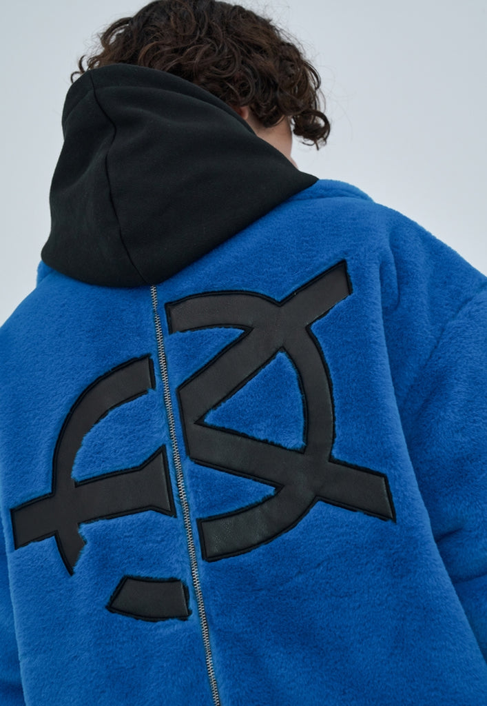オーワイ(OY) 	BOTH ZIPPER UNBALANCE LOGO FUR JACKET-BLUE