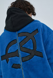 オーワイ(OY) 	BOTH ZIPPER UNBALANCE LOGO FUR JACKET-BLUE