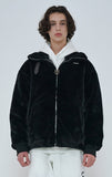 オーワイ(OY) 	BOTH ZIPPER UNBALANCE LOGO FUR JACKET-BLACK