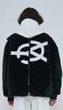 オーワイ(OY) 	BOTH ZIPPER UNBALANCE LOGO FUR JACKET-BLACK