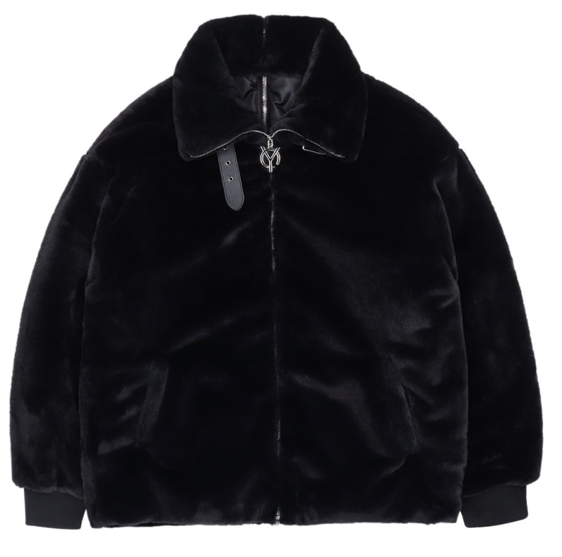 オーワイ(OY) 	BOTH ZIPPER UNBALANCE LOGO FUR JACKET-BLACK