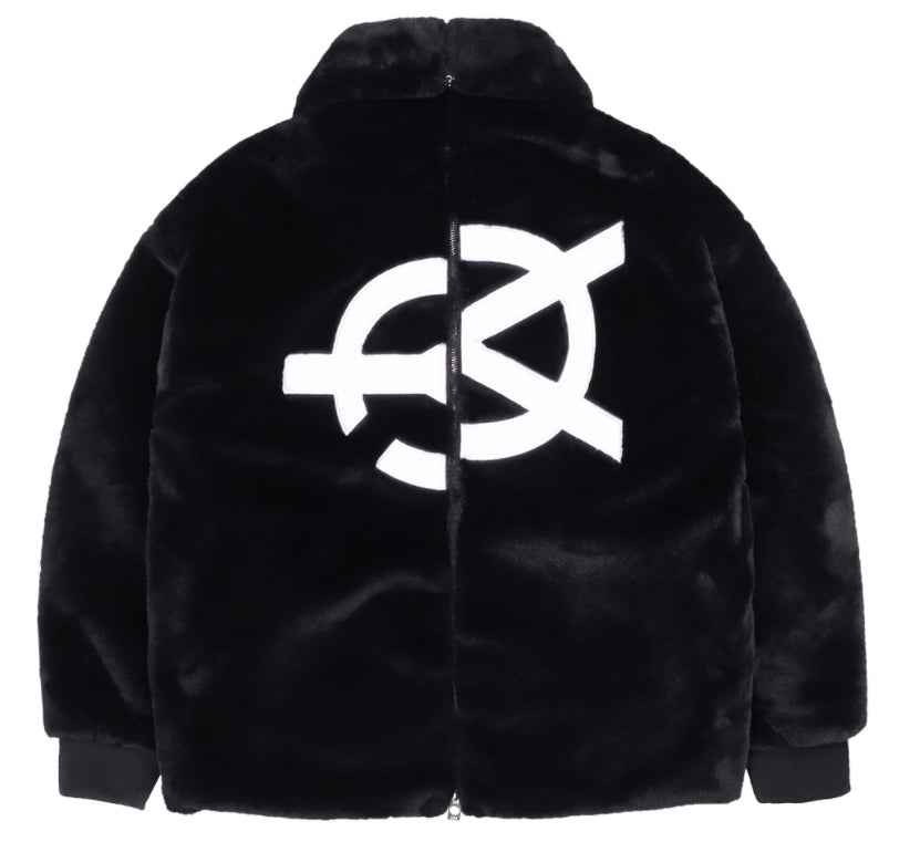 オーワイ(OY) 	BOTH ZIPPER UNBALANCE LOGO FUR JACKET-BLACK