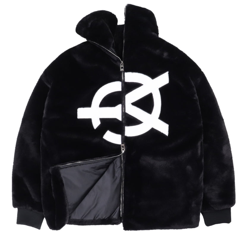 オーワイ(OY) 	BOTH ZIPPER UNBALANCE LOGO FUR JACKET-BLACK
