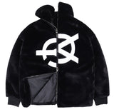 オーワイ(OY) 	BOTH ZIPPER UNBALANCE LOGO FUR JACKET-BLACK