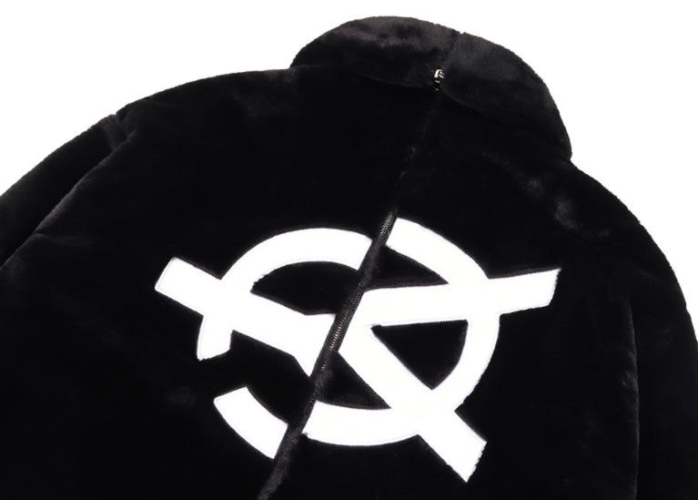 オーワイ(OY) 	BOTH ZIPPER UNBALANCE LOGO FUR JACKET-BLACK
