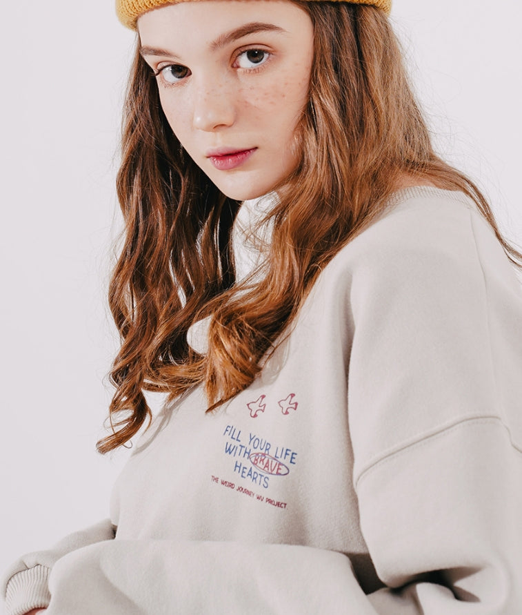 ダブルユーブイプロジェクト(WV PROJECT) Brave Heart Sweat Shirt Light Beige SMMT7443