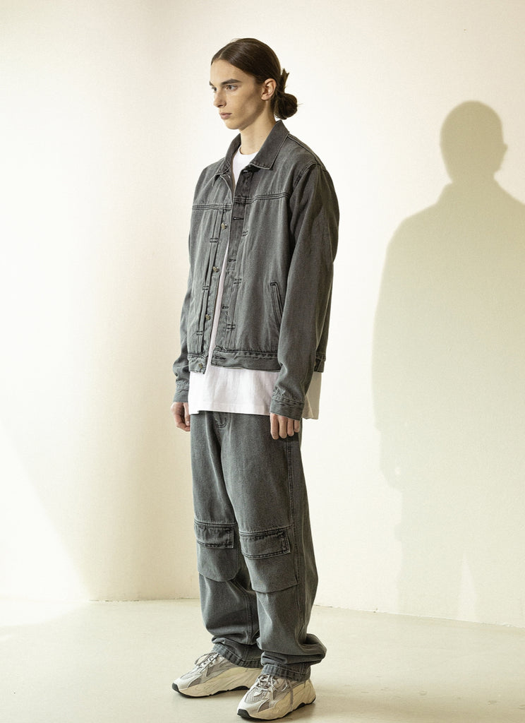 マスノウン(MASSNOUN)   PLEATS TRUCKER DENIM JACKET MFZJK002-GY