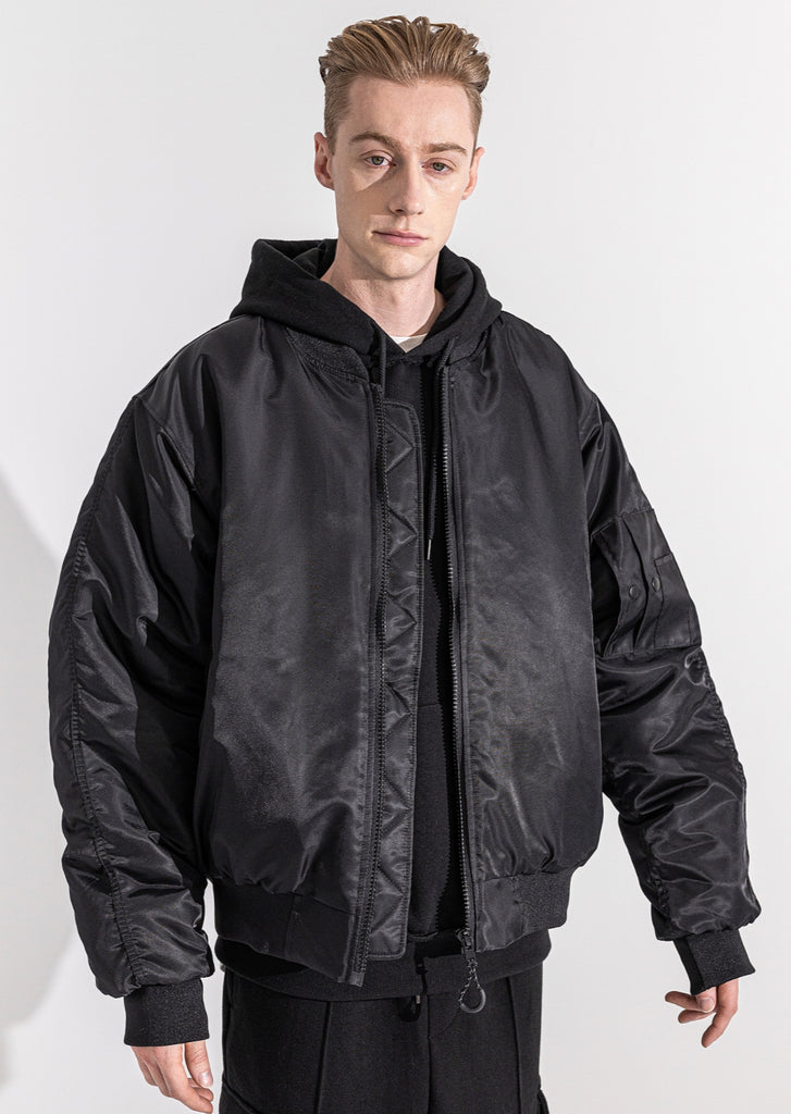 マスノウン(MASSNOUN)  6OZ SHIRRING OVERSIZED MA-1 JACKET MWZPD002-BK