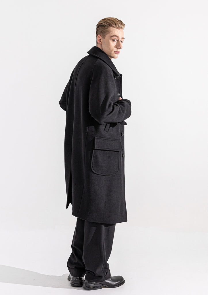 マスノウン(MASSNOUN)  WEBPOCKET HIDDEN SNAP BALMACAAN WOOL COAT MWZCT004-BK