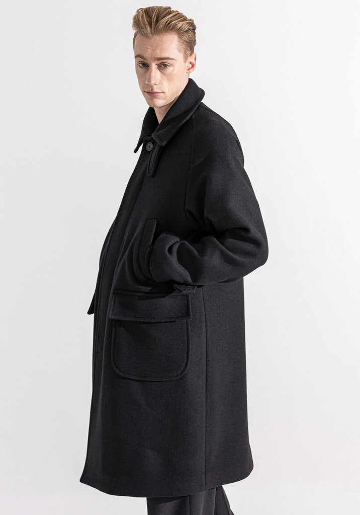 マスノウン(MASSNOUN)  WEBPOCKET HIDDEN SNAP BALMACAAN WOOL COAT MWZCT004-BK