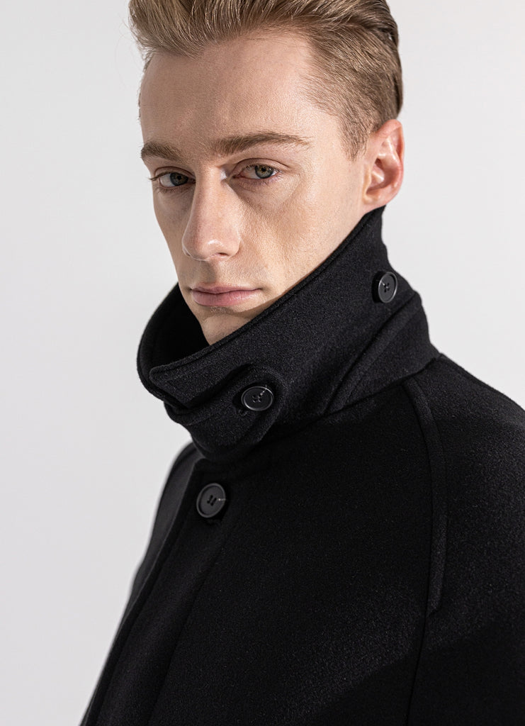 マスノウン(MASSNOUN)  WEBPOCKET HIDDEN SNAP BALMACAAN WOOL COAT MWZCT004-BK