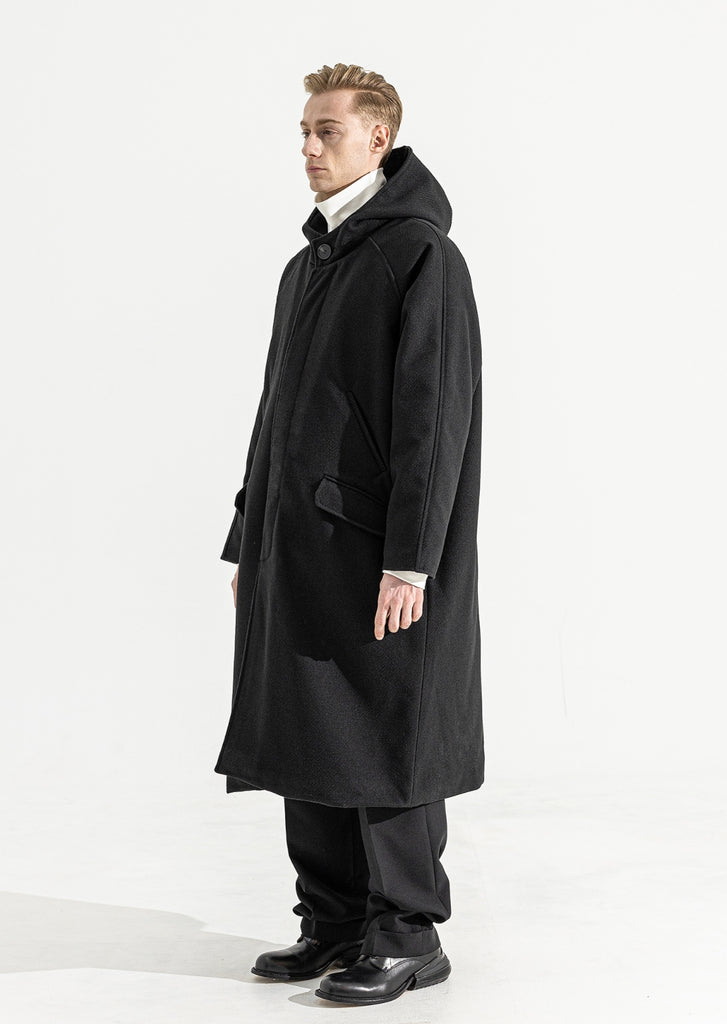 マスノウン(MASSNOUN)    HIDDEN SNAP WOOL HOODIE COAT MWZCT005-NV