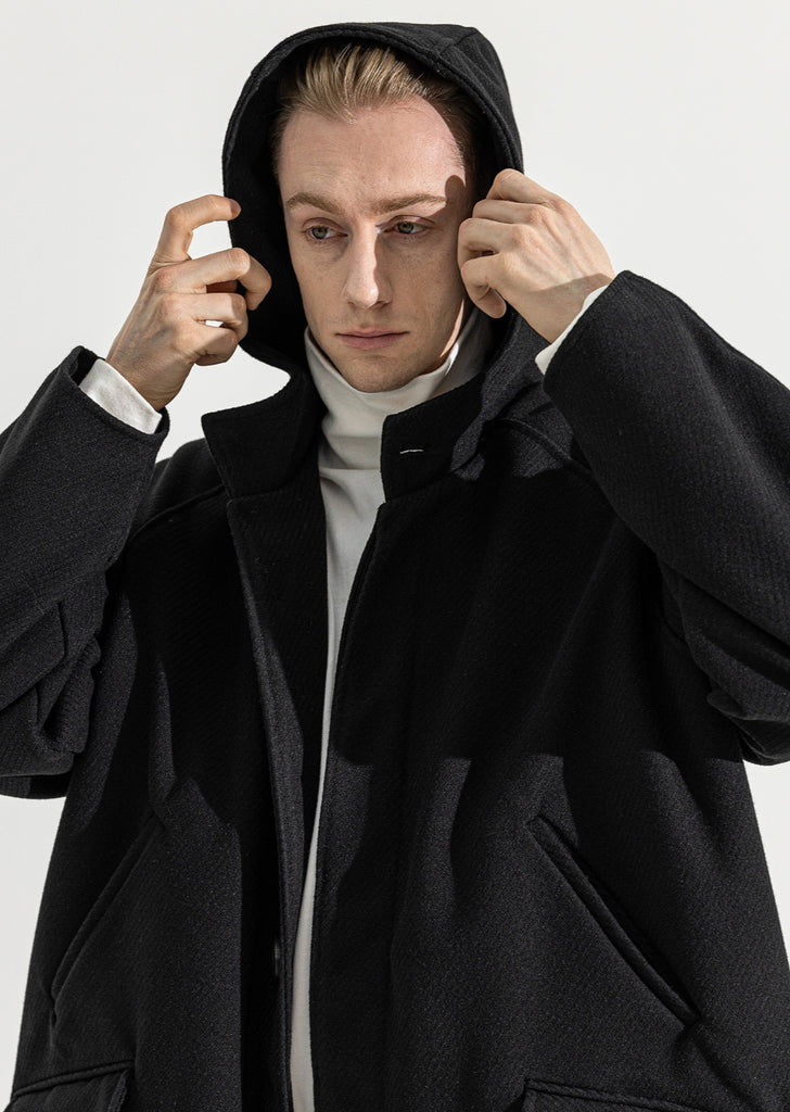マスノウン(MASSNOUN)    HIDDEN SNAP WOOL HOODIE COAT MWZCT005-NV