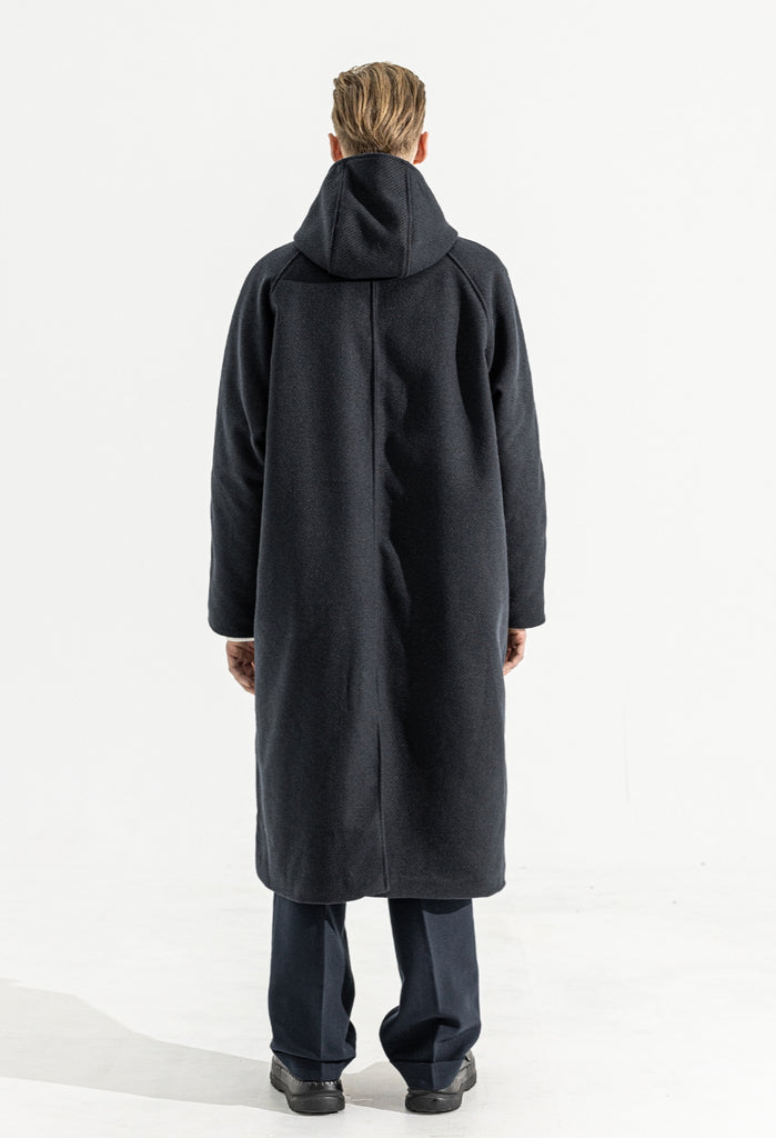 マスノウン(MASSNOUN)    HIDDEN SNAP WOOL HOODIE COAT MWZCT005-NV