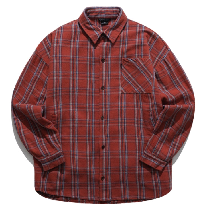 ダブルユーブイプロジェクト(WV PROJECT) Denish Long Check Shirt Redbrown JILS7441